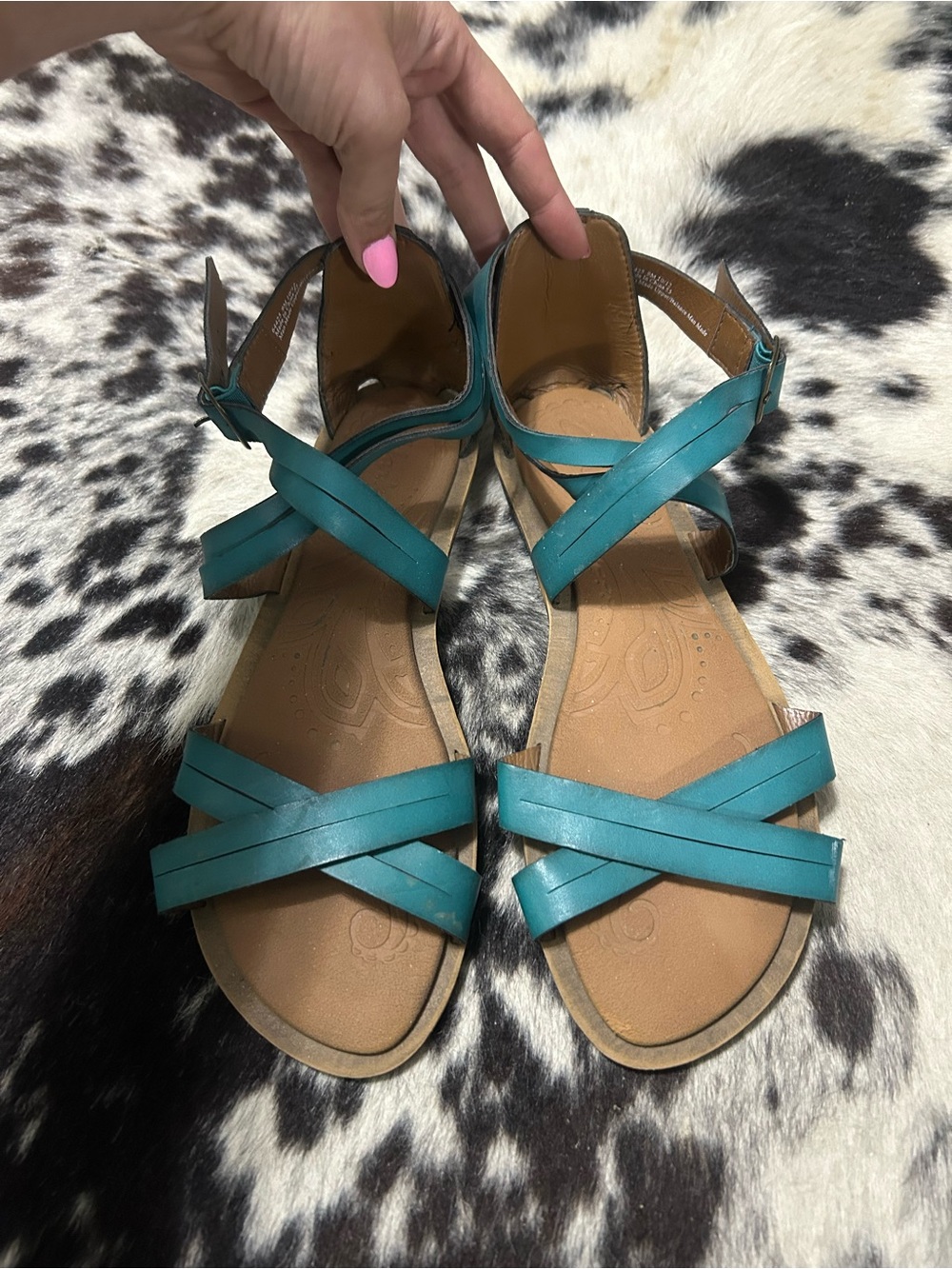 Clarks Teal Cross-Strap Ankle Buckle Sandals